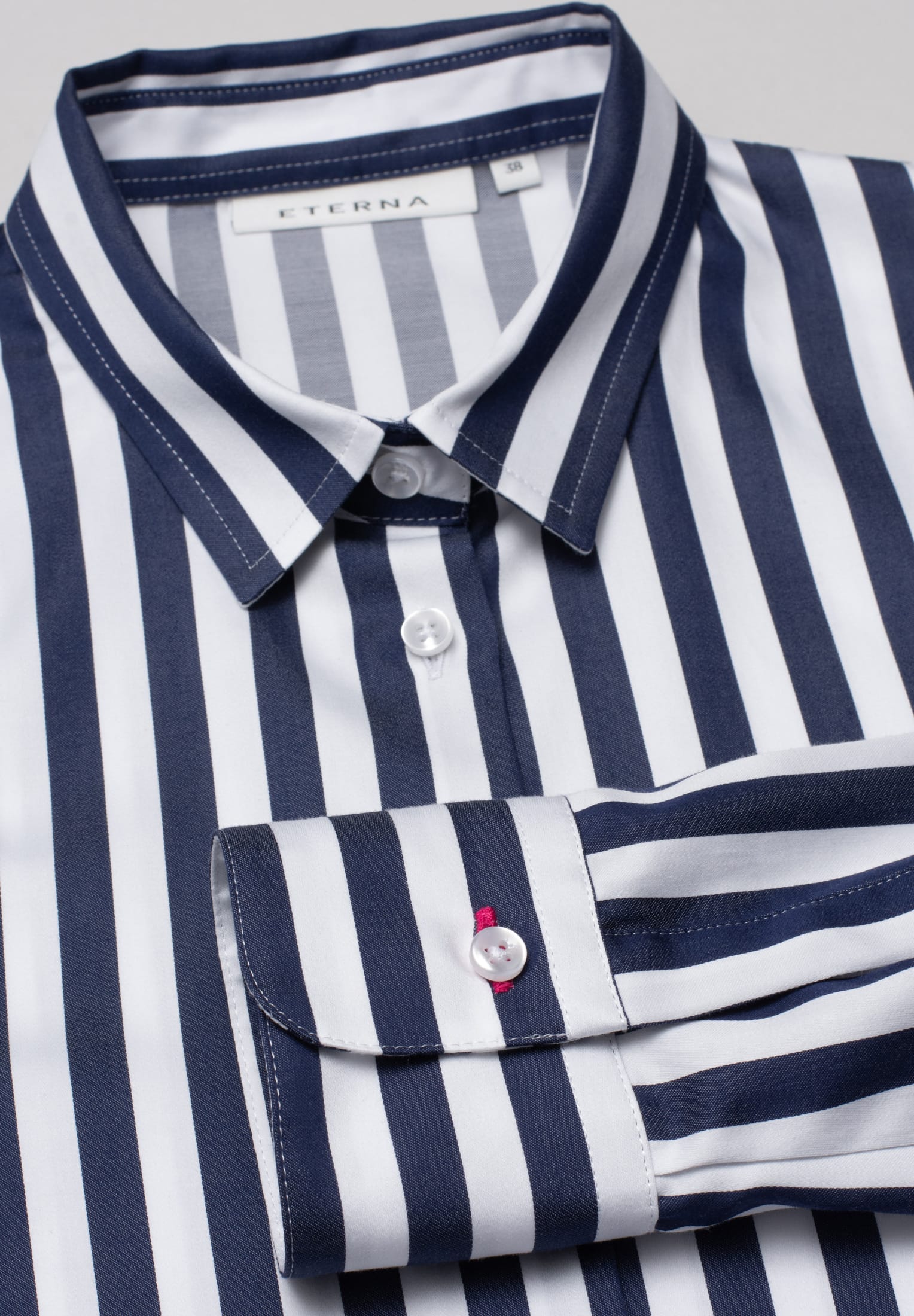 ETERNA CLASSIC FIT Langarm Bluse blau gestreift satin 6285-19-D904 von Eterna