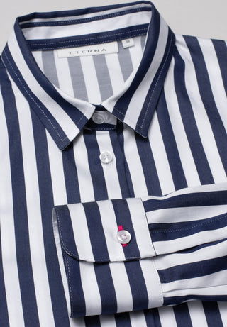ETERNA CLASSIC FIT Langarm Bluse blau gestreift satin 6285-19-D904