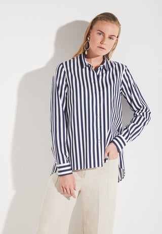 ETERNA CLASSIC FIT Langarm Bluse blau gestreift satin 6285-19-D904