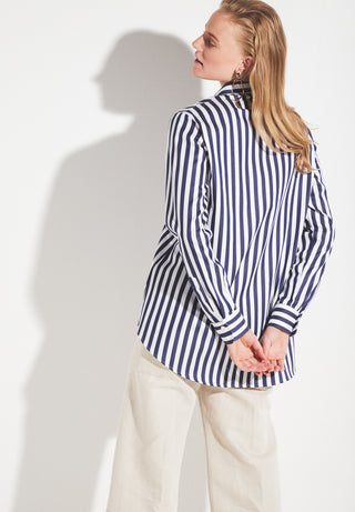 ETERNA CLASSIC FIT Langarm Bluse blau gestreift satin 6285-19-D904