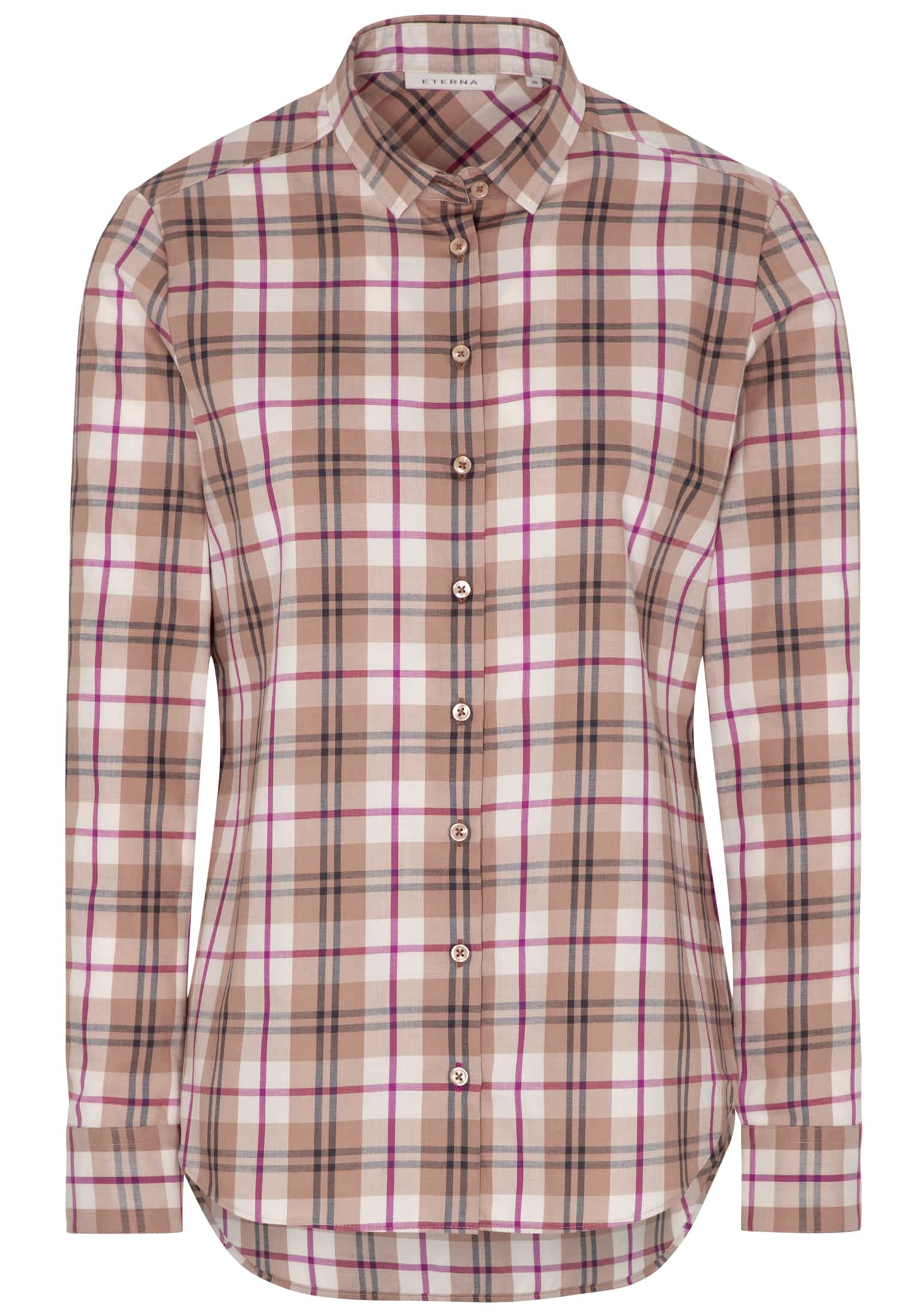 ETERNA UPCYCLING Classic Fit Bluse - Cappuccino Fuchsia Check - 6202-20-D935