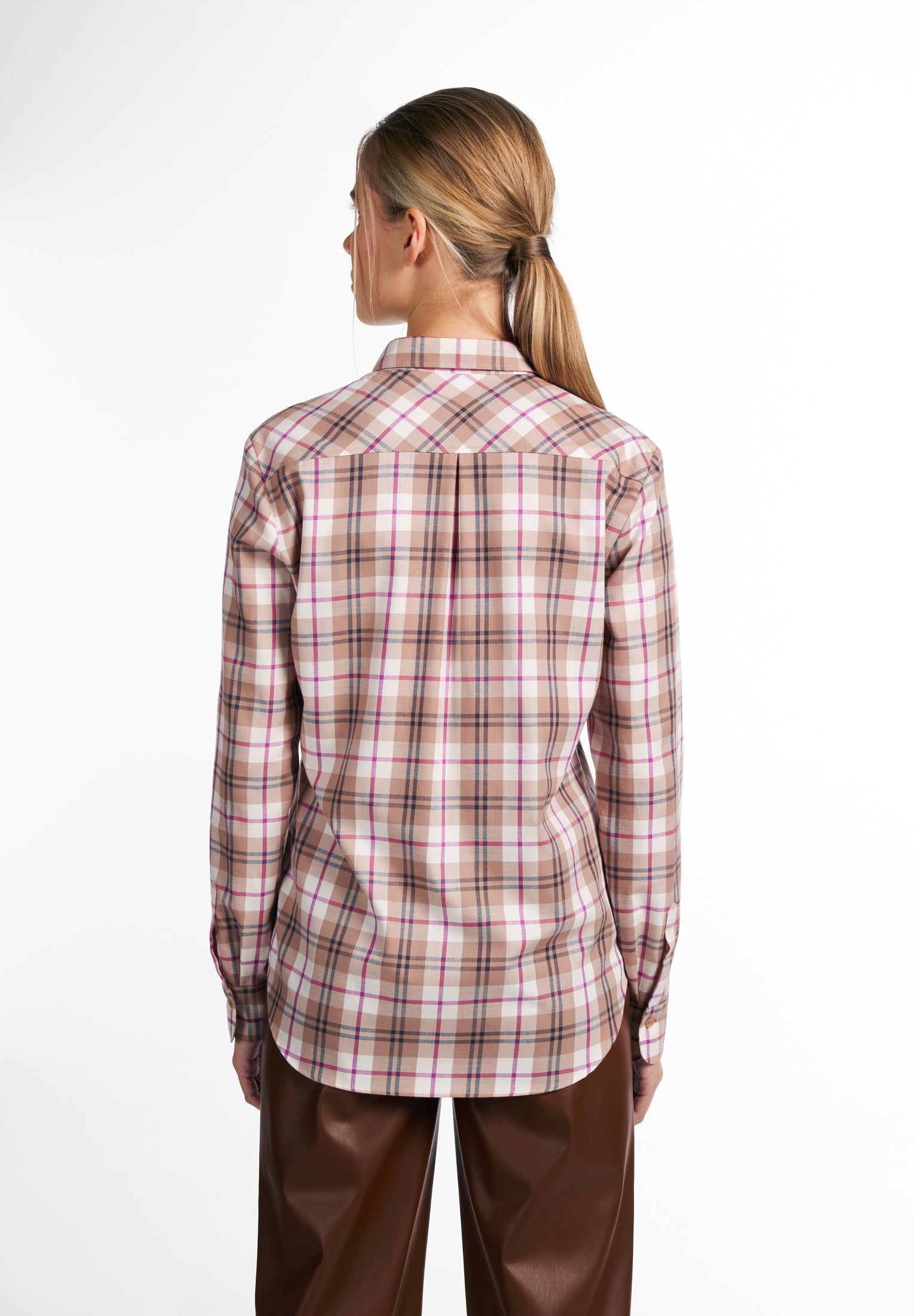 ETERNA UPCYCLING Classic Fit Bluse - Cappuccino Fuchsia Check - 6202-20-D935 von Eterna