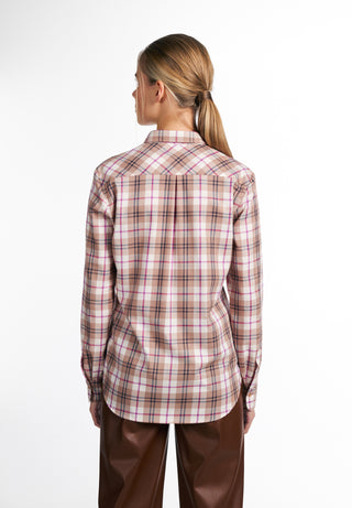 ETERNA UPCYCLING Classic Fit Bluse - Cappuccino Fuchsia Check - 6202-20-D935