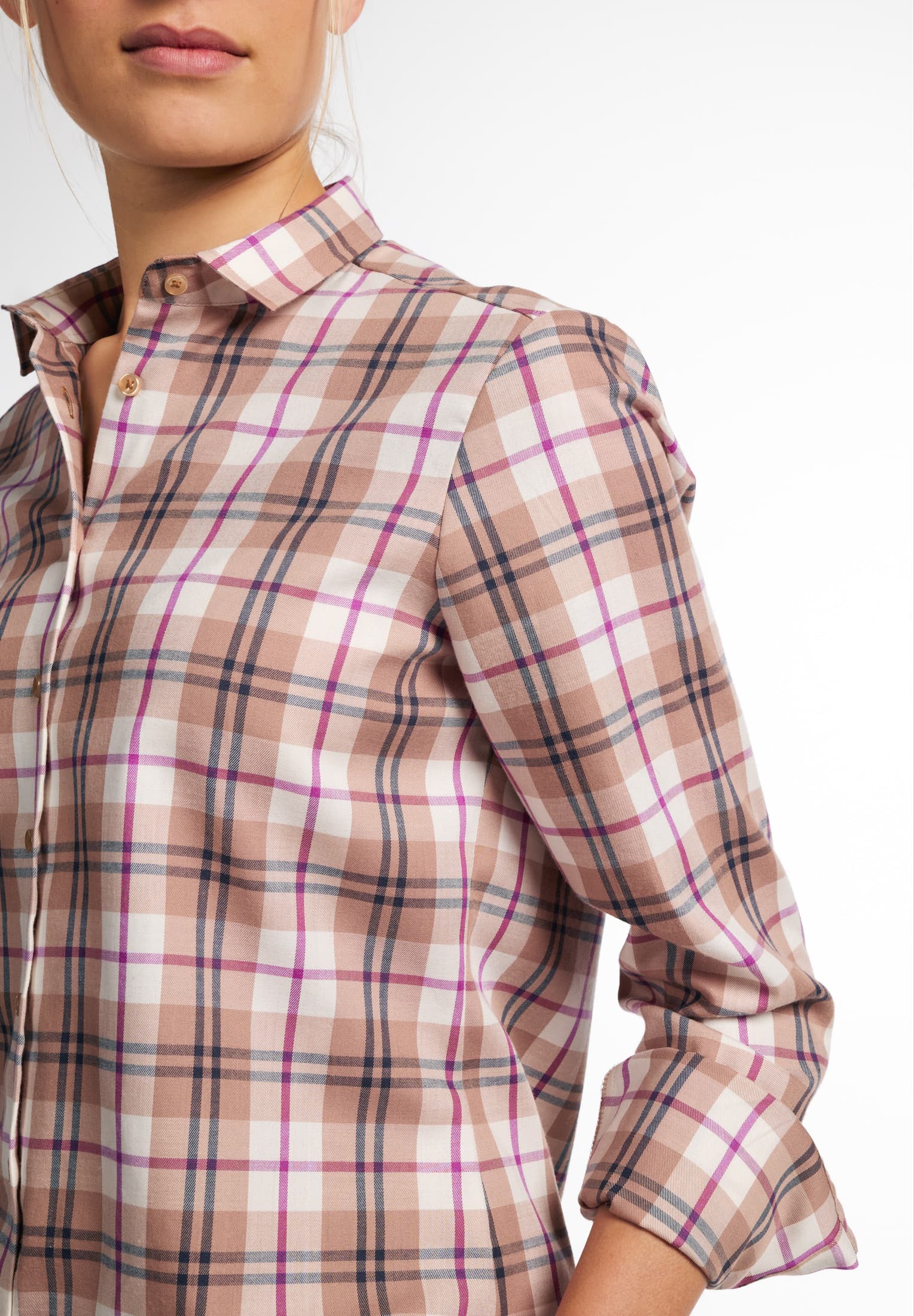ETERNA UPCYCLING Classic Fit Bluse - Cappuccino Fuchsia Check - 6202-20-D935 von Eterna