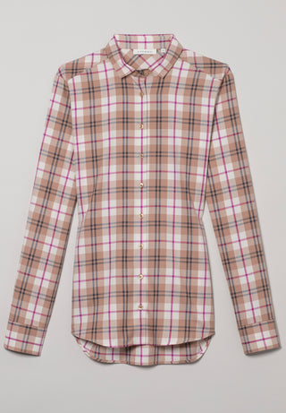 ETERNA UPCYCLING Classic Fit Bluse - Cappuccino Fuchsia Check - 6202-20-D935