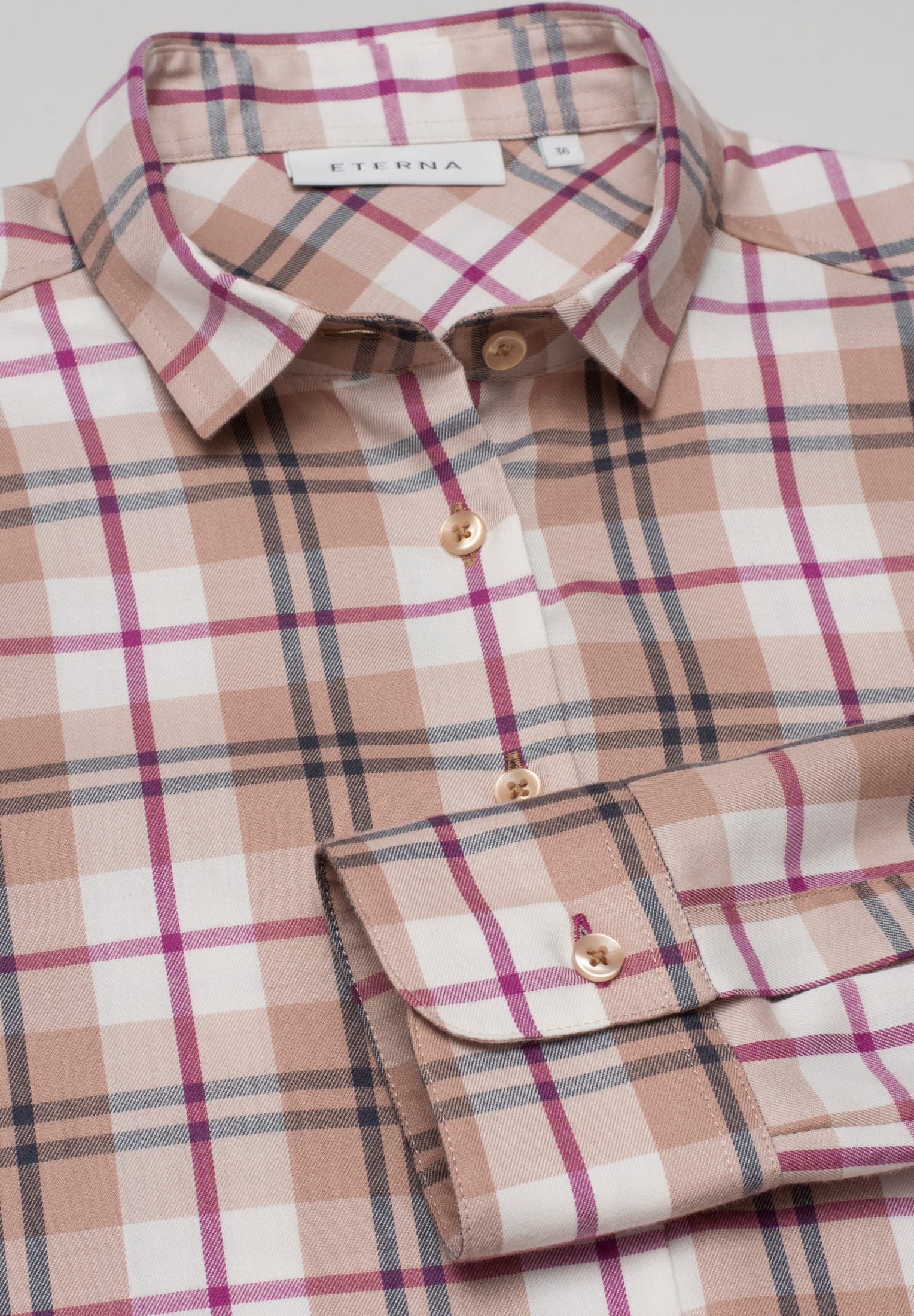 ETERNA UPCYCLING Classic Fit Bluse - Cappuccino Fuchsia Check - 6202-20-D935 von Eterna