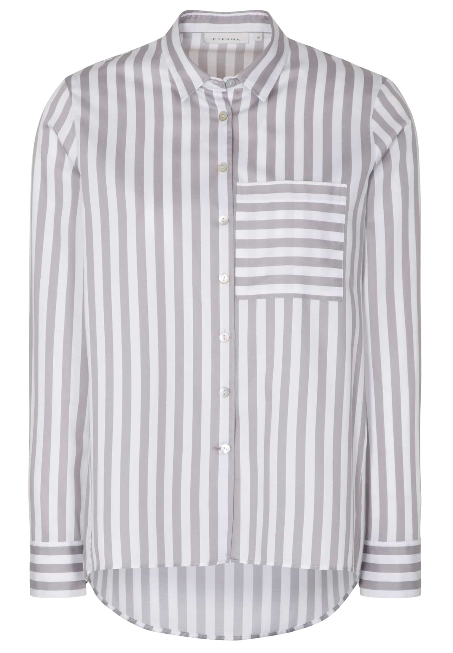ETERNA CLASSIC FIT Langarm Bluse - Porcelain Stripe Grey - 6285-32-D933