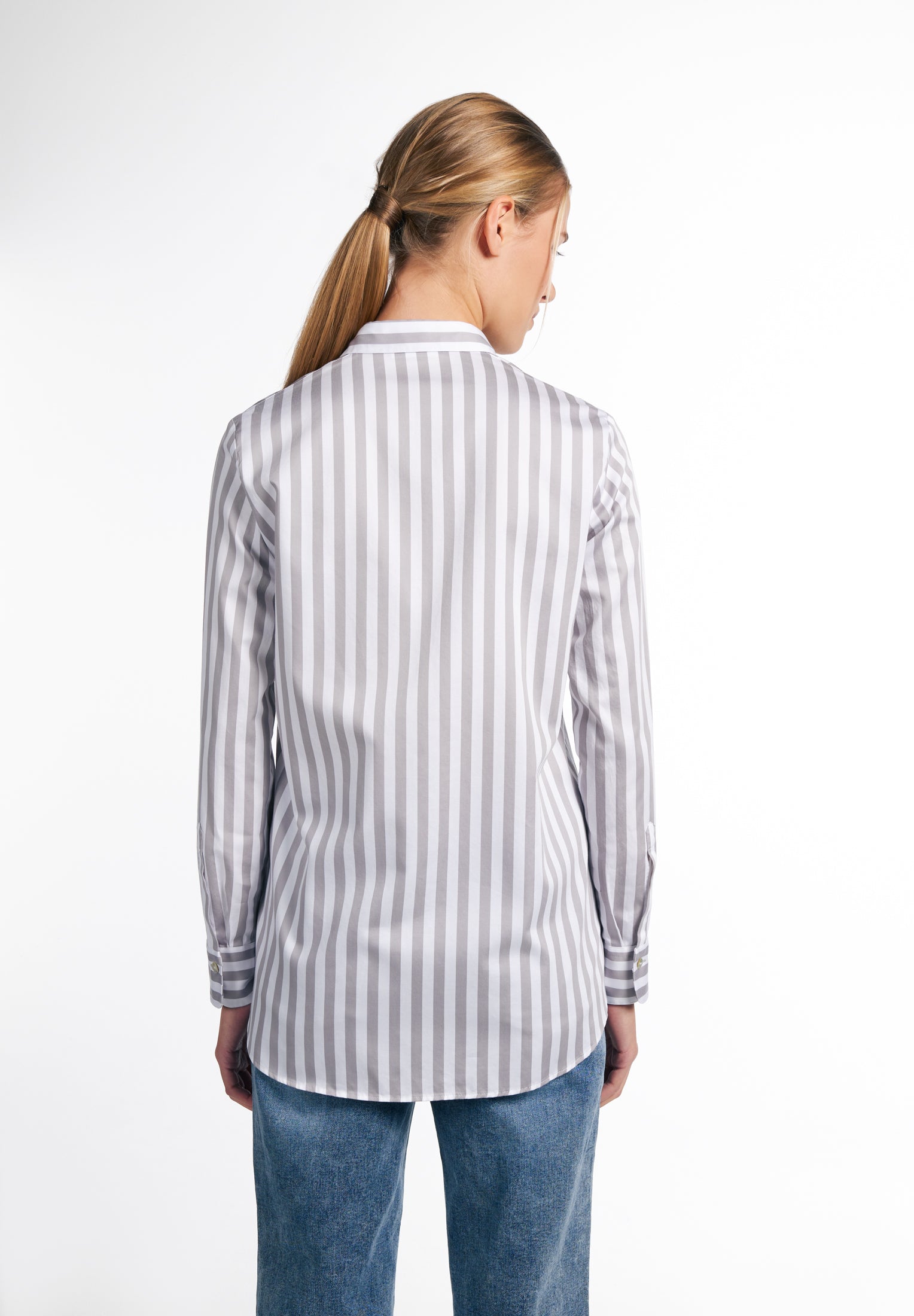 ETERNA CLASSIC FIT Langarm Bluse - Porcelain Stripe Grey - 6285-32-D933 von Eterna