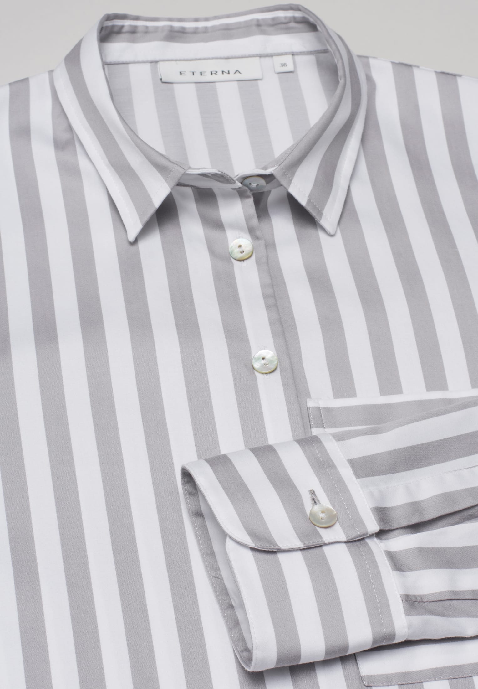 ETERNA CLASSIC FIT Langarm Bluse - Porcelain Stripe Grey - 6285-32-D933 von Eterna