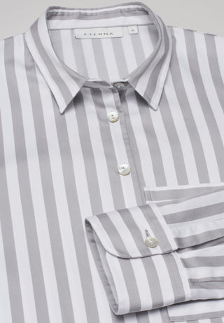 ETERNA CLASSIC FIT Langarm Bluse - Porcelain Stripe Grey - 6285-32-D933