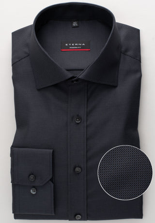 ETERNA MODERN FIT Langarm Hemd - Night Ink Texture - 3116-38-X177