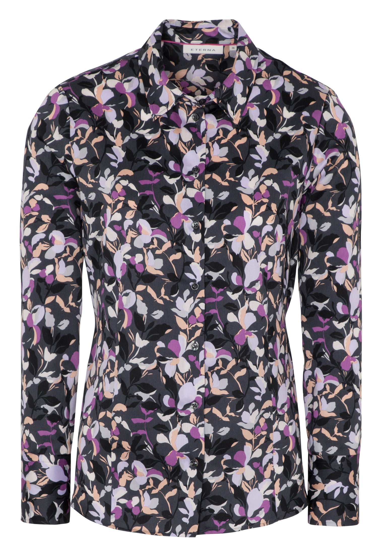 ETERNA CLASSIC FIT Langarm Bluse - Violet Bloom Midnight - 7374-38-D708