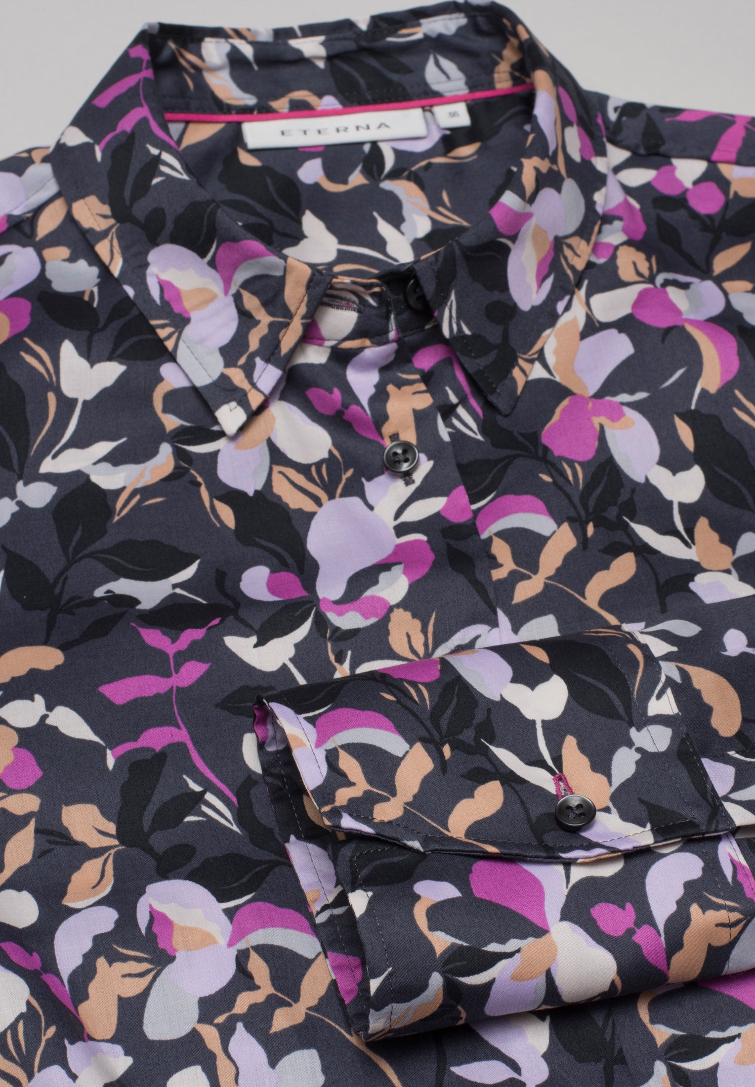 ETERNA CLASSIC FIT Langarm Bluse - Violet Bloom Midnight - 7374-38-D708