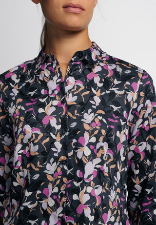 ETERNA CLASSIC FIT Langarm Bluse - Violet Bloom Midnight - 7374-38-D708