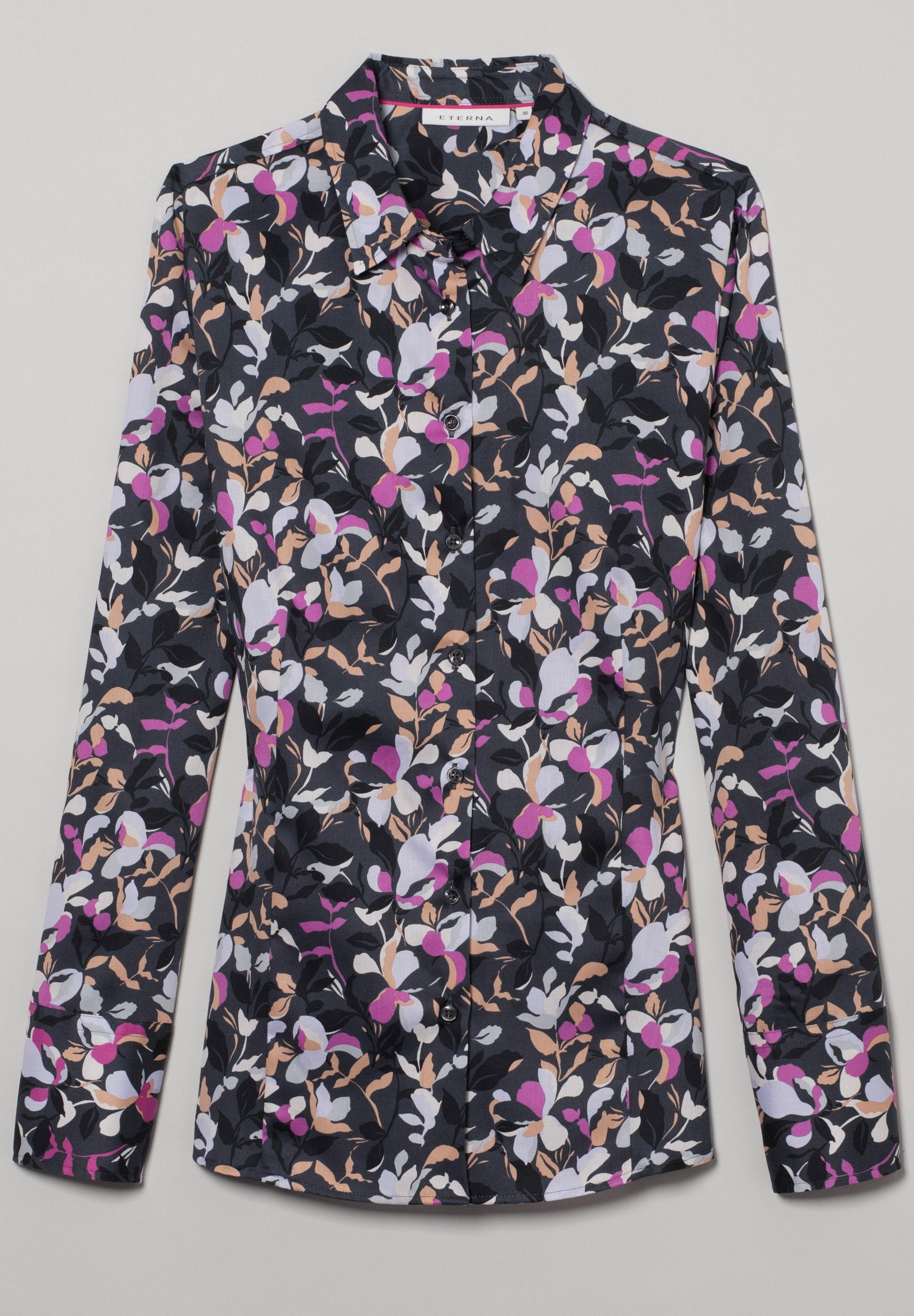 ETERNA CLASSIC FIT Langarm Bluse - Violet Bloom Midnight - 7374-38-D708 von Eterna