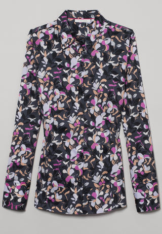 ETERNA CLASSIC FIT Langarm Bluse - Violet Bloom Midnight - 7374-38-D708