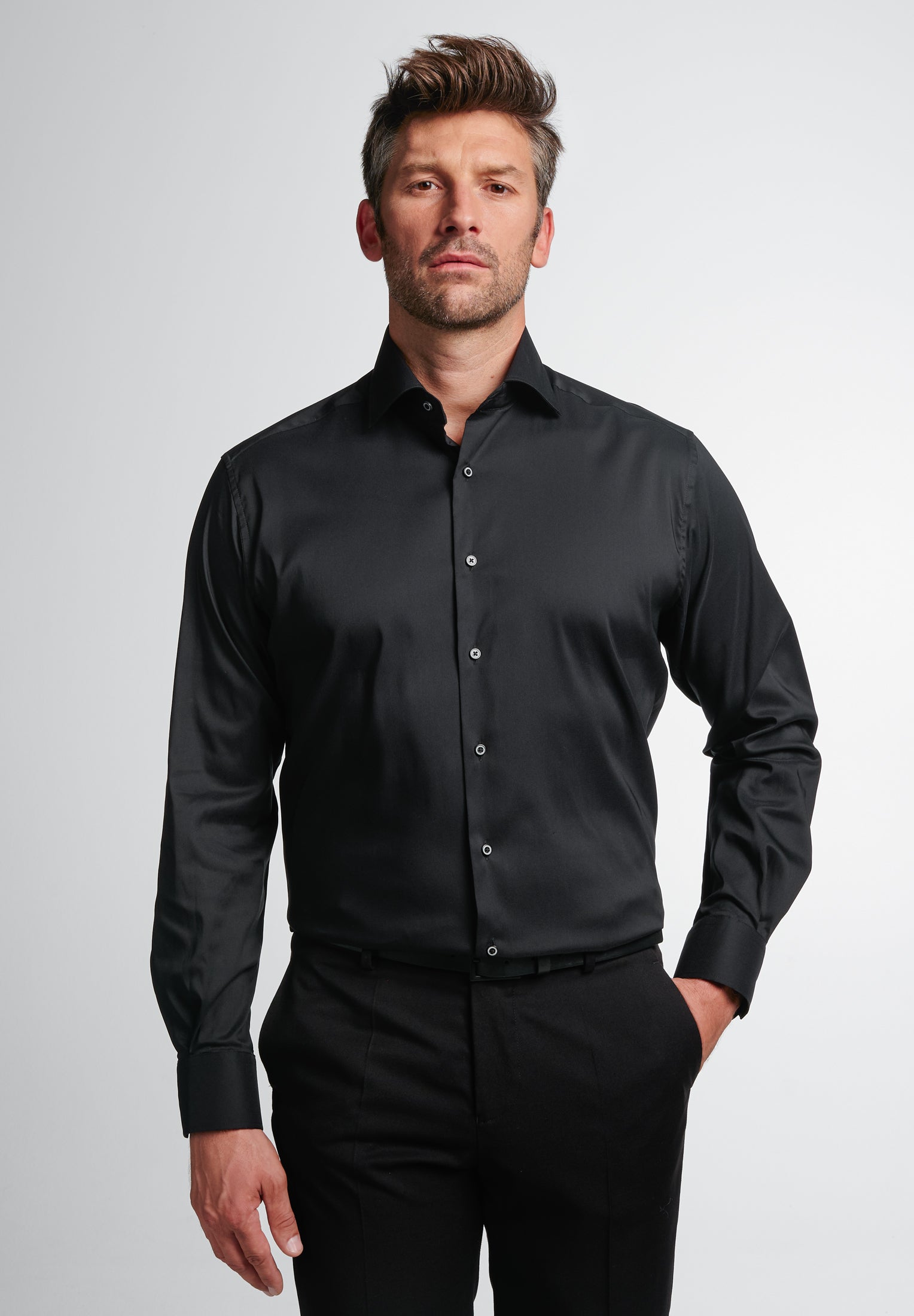 ETERNA MODERN FIT Performance Shirt Langarm Hemd - Noir Jet Black - 3377-39-X18K
