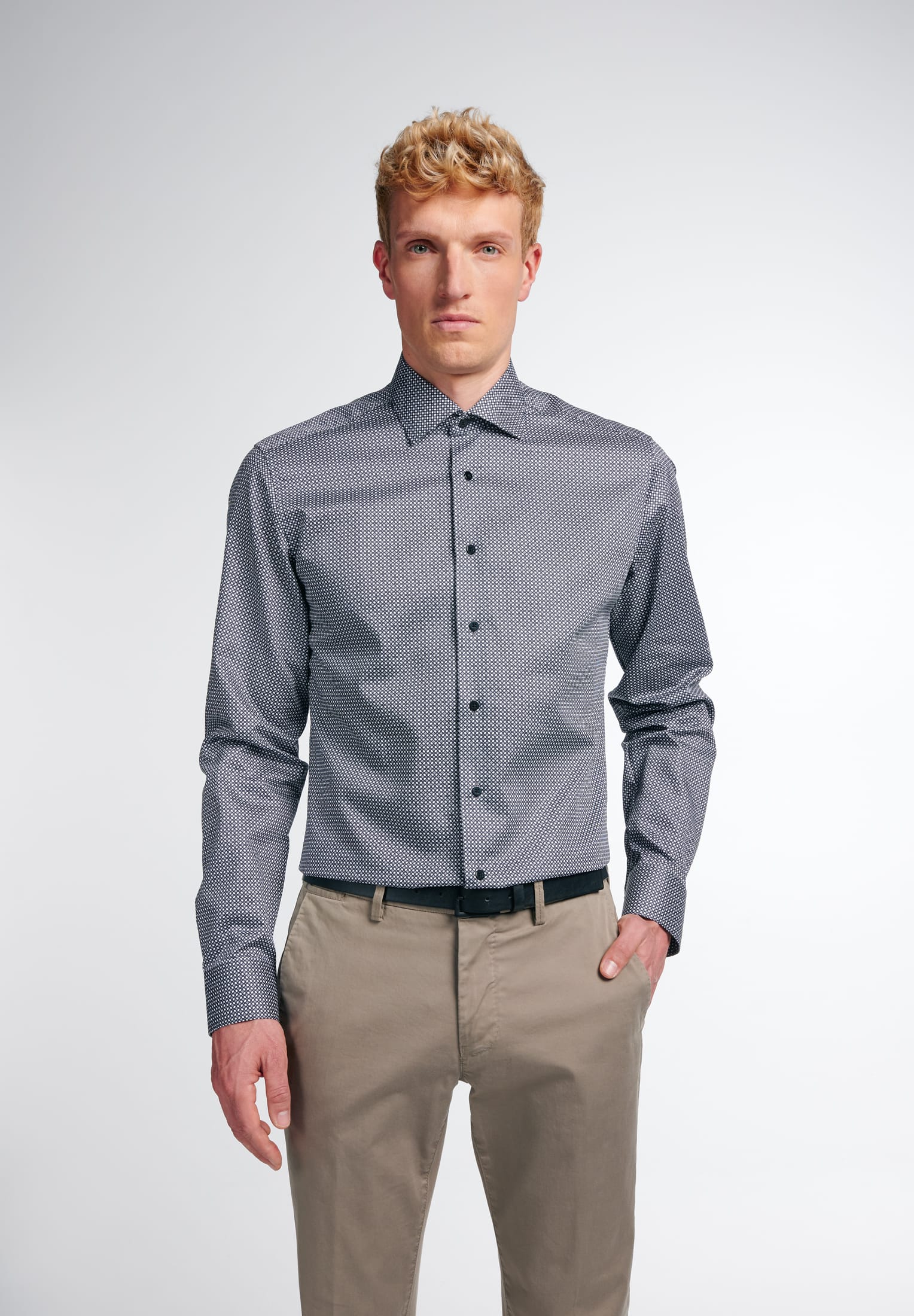 ETERNA SLIM FIT Langarm Hemd - Dappled Granite Grey - 3391-39-F170 von Eterna