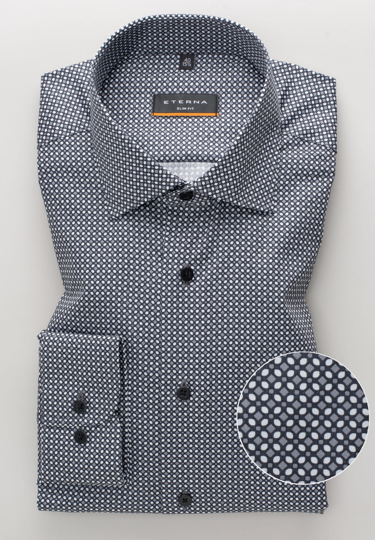 ETERNA SLIM FIT Langarm Hemd - Dappled Granite Grey - 3391-39-F170 von Eterna