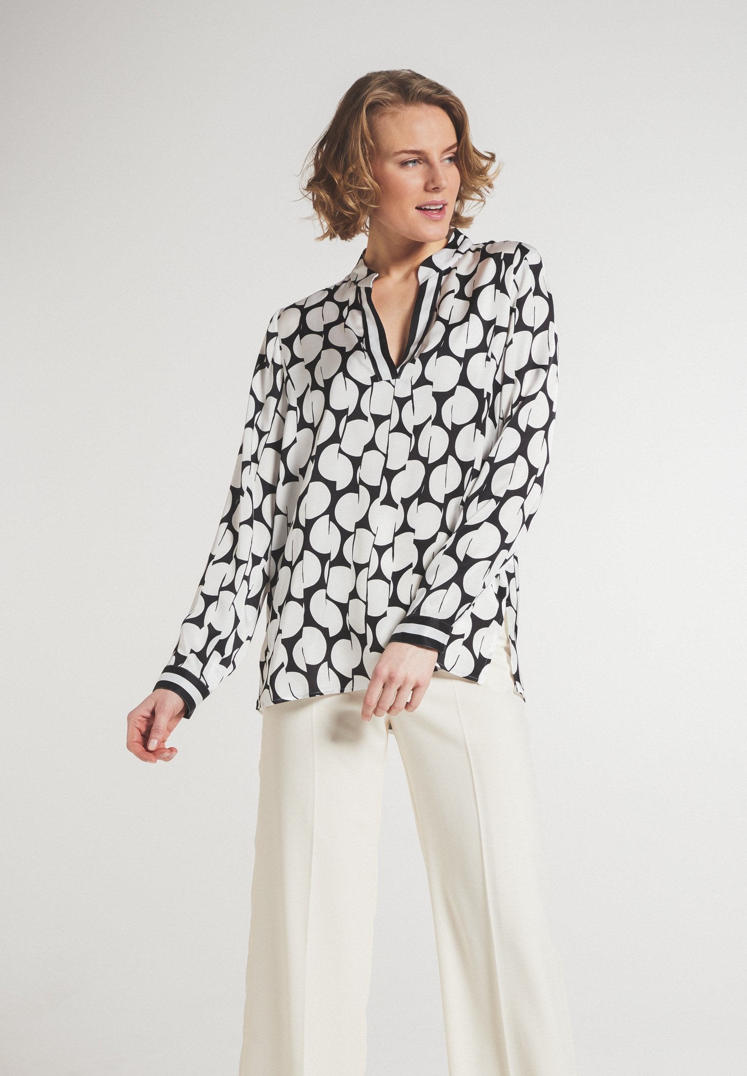 ETERNA 1863 Langarm Bluse - Ivory Noir Confetti - 7098-39-DS09 von Eterna