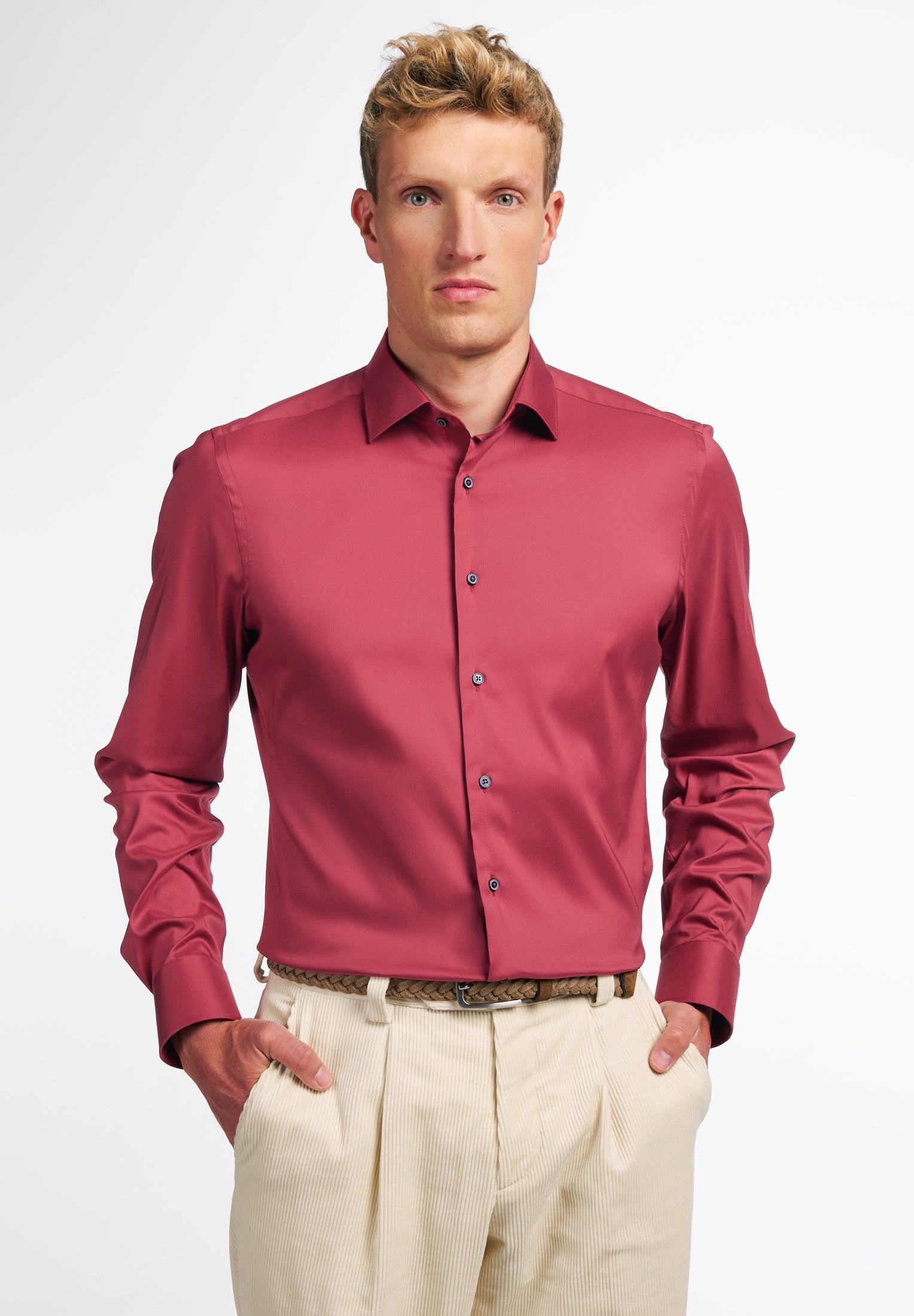 ETERNA SLIM FIT Performance Shirt Langarm Hemd - Berry Velvet Burgundy - 3377-56-F170