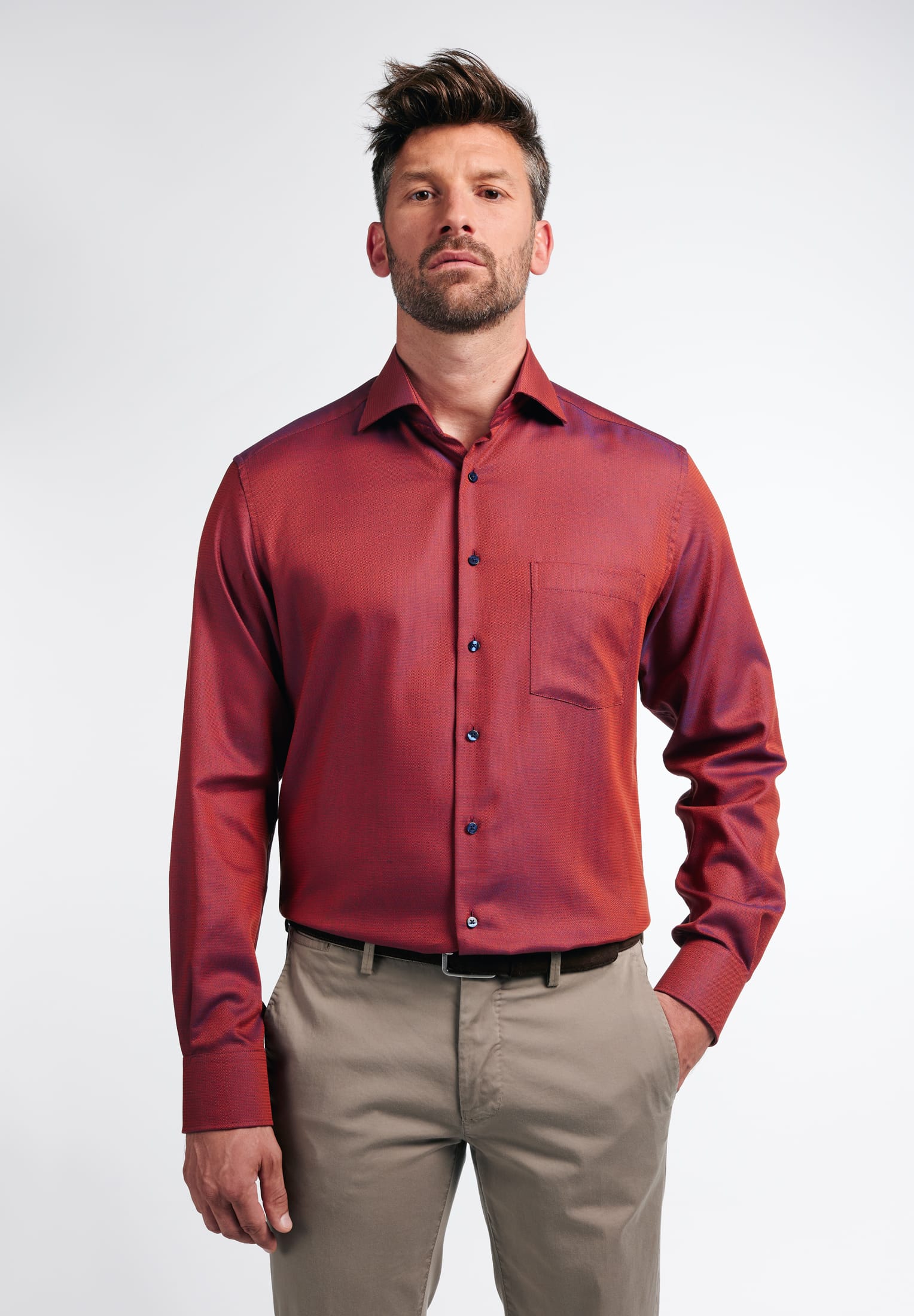 ETERNA MODERN FIT Langarm Hemd - Crimson Dusk Red - 3475-82-X19K von Eterna