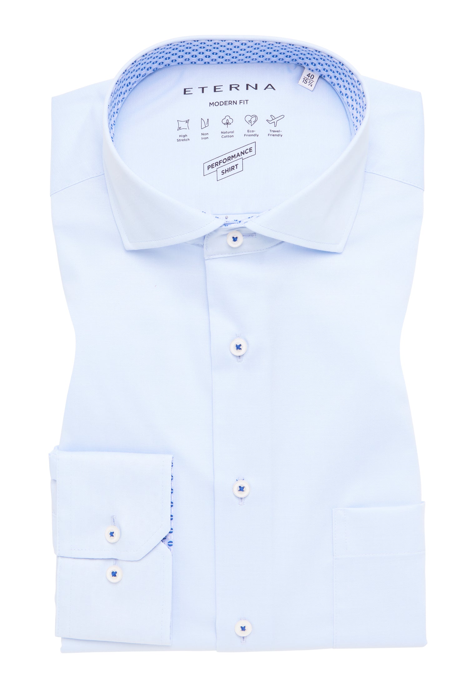 ETERNA MODERN FIT Performance Shirt Langarm Hemd - Sky Dots Light Blue - 4060-10-X14V
