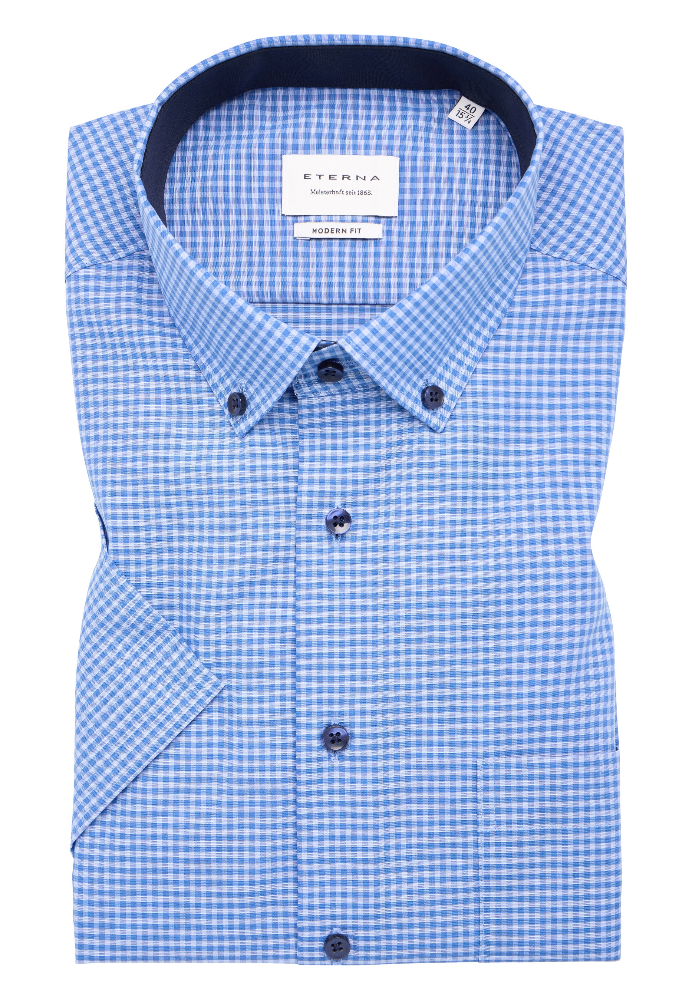 ETERNA MODERN FIT Kurzarm Hemd - Sky Gingham Blue - 8913-11-C146