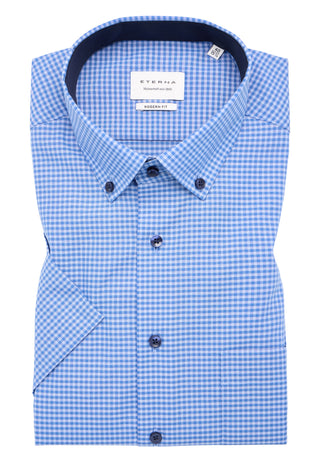 ETERNA MODERN FIT Kurzarm Hemd - Sky Gingham Blue - 8913-11-C146
