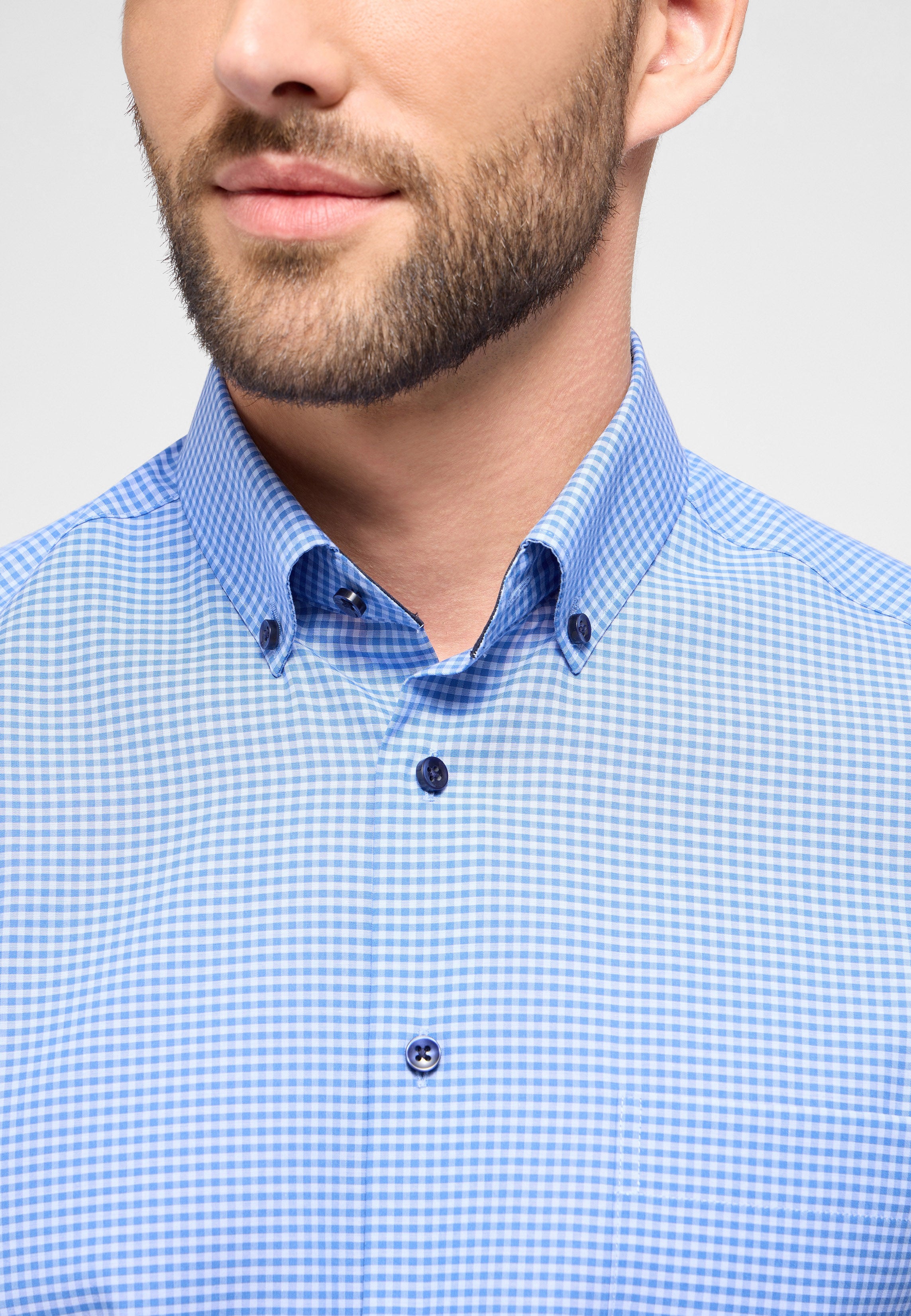ETERNA MODERN FIT Kurzarm Hemd - Sky Gingham Blue - 8913-11-C146 von Eterna