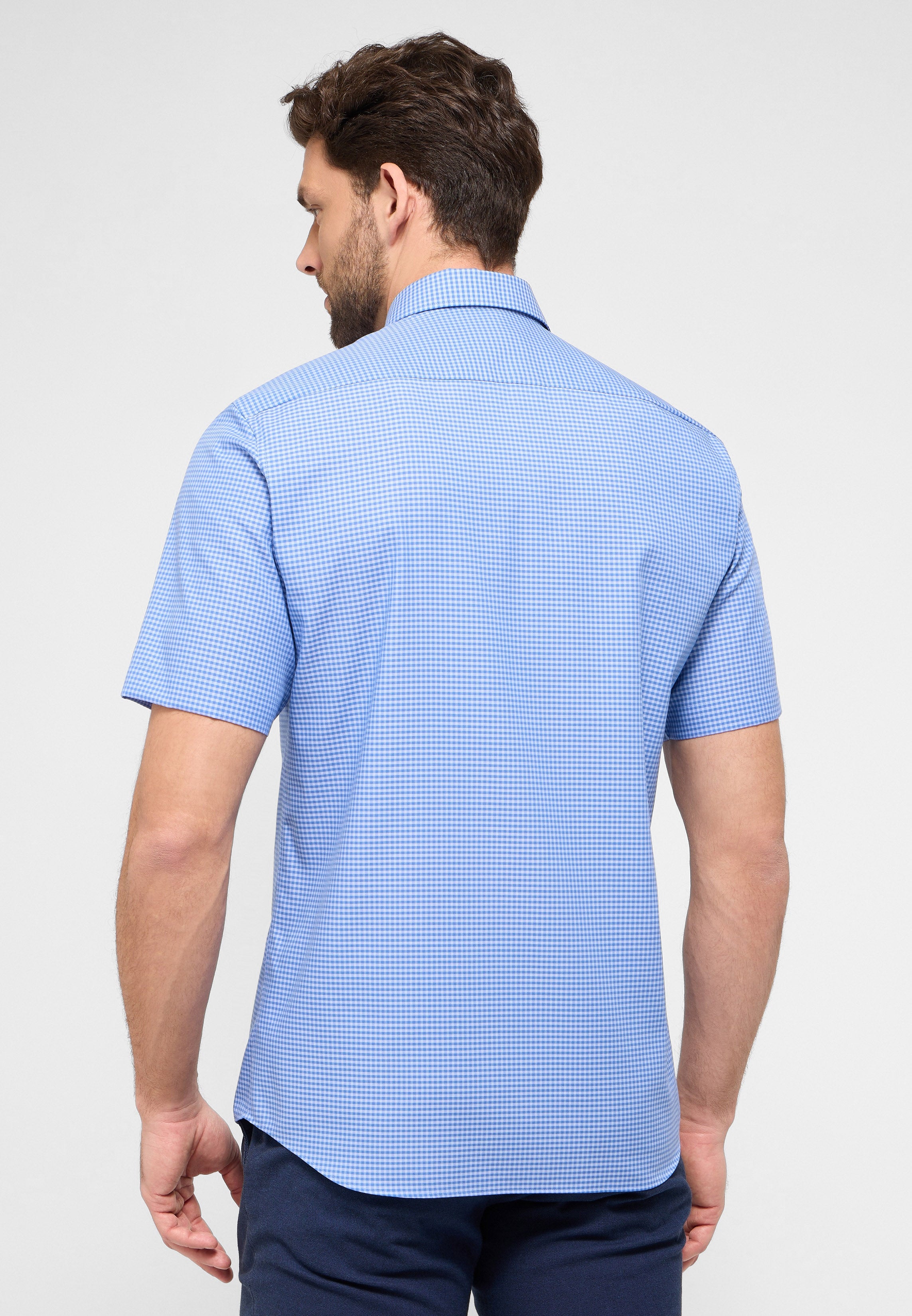 ETERNA MODERN FIT Kurzarm Hemd - Sky Gingham Blue - 8913-11-C146 von Eterna
