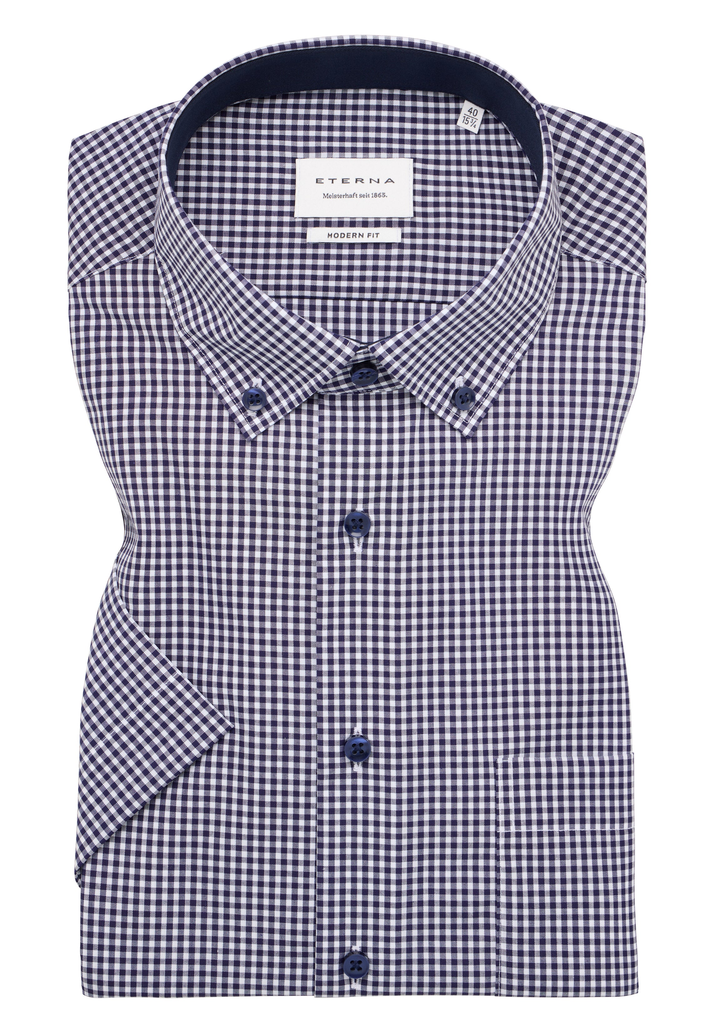 ETERNA MODERN FIT Kurzarm Hemd - Midnight Gingham Navy - 8913-16-C146