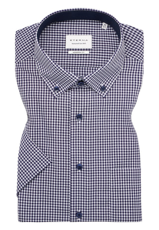 ETERNA MODERN FIT Kurzarm Hemd - Midnight Gingham Navy - 8913-16-C146
