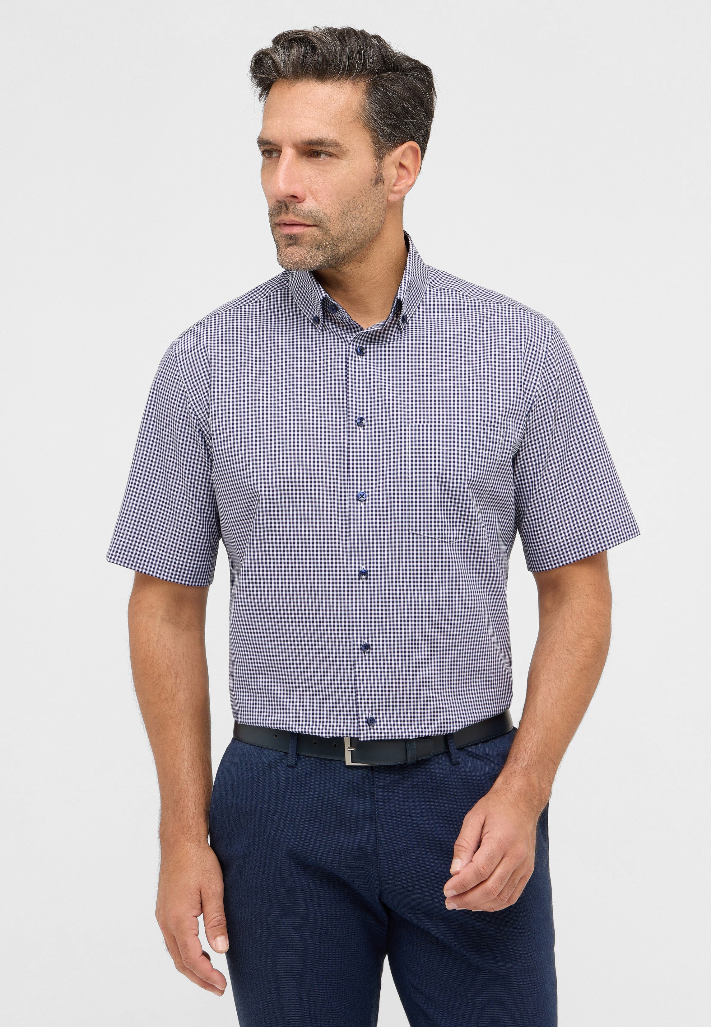 ETERNA MODERN FIT Kurzarm Hemd - Midnight Gingham Navy - 8913-16-C146 von Eterna