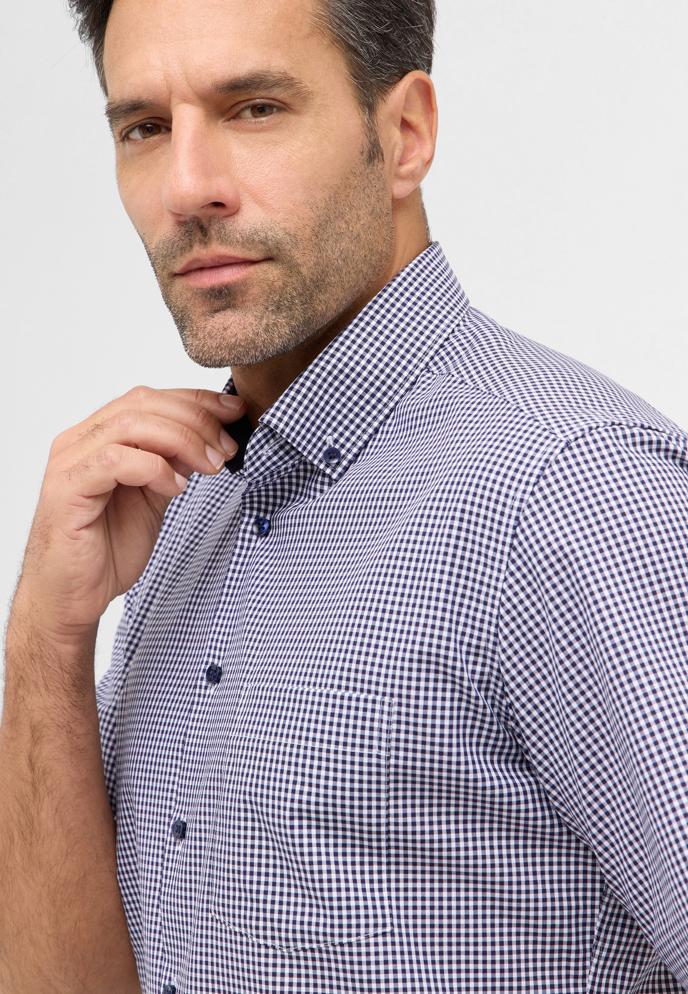 ETERNA MODERN FIT Kurzarm Hemd - Midnight Gingham Navy - 8913-16-C146 von Eterna