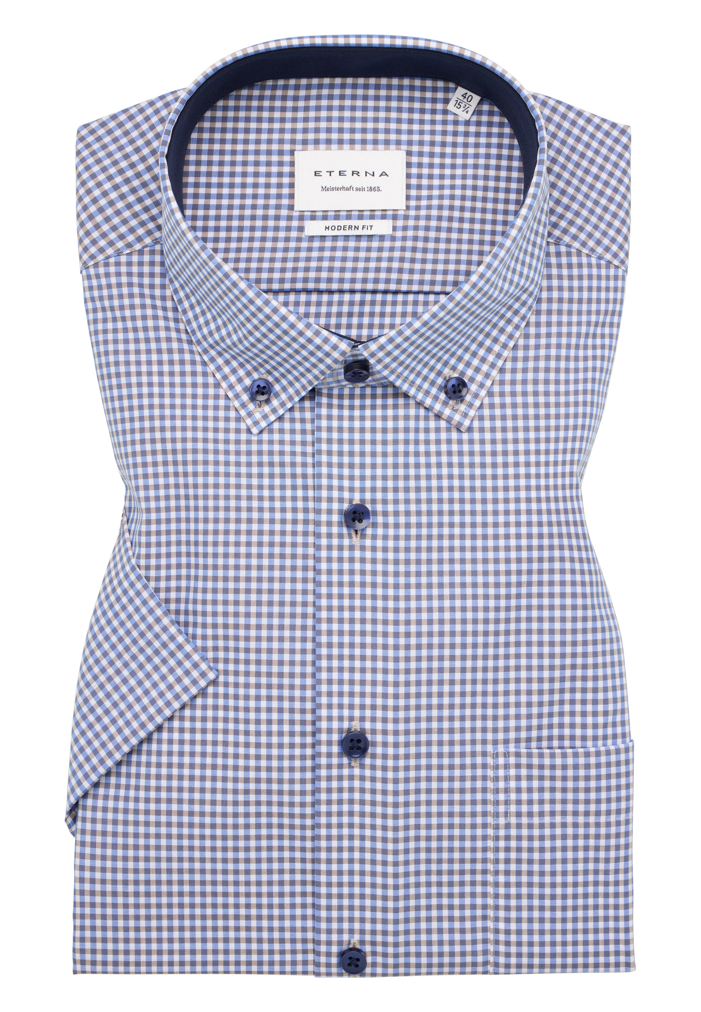 ETERNA MODERN FIT Kurzarm Hemd - Seabreeze Blue Grid - 8913-24-C146