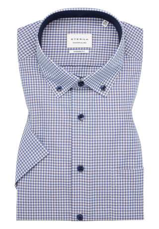 ETERNA MODERN FIT Kurzarm Hemd - Seabreeze Blue Grid - 8913-24-C146
