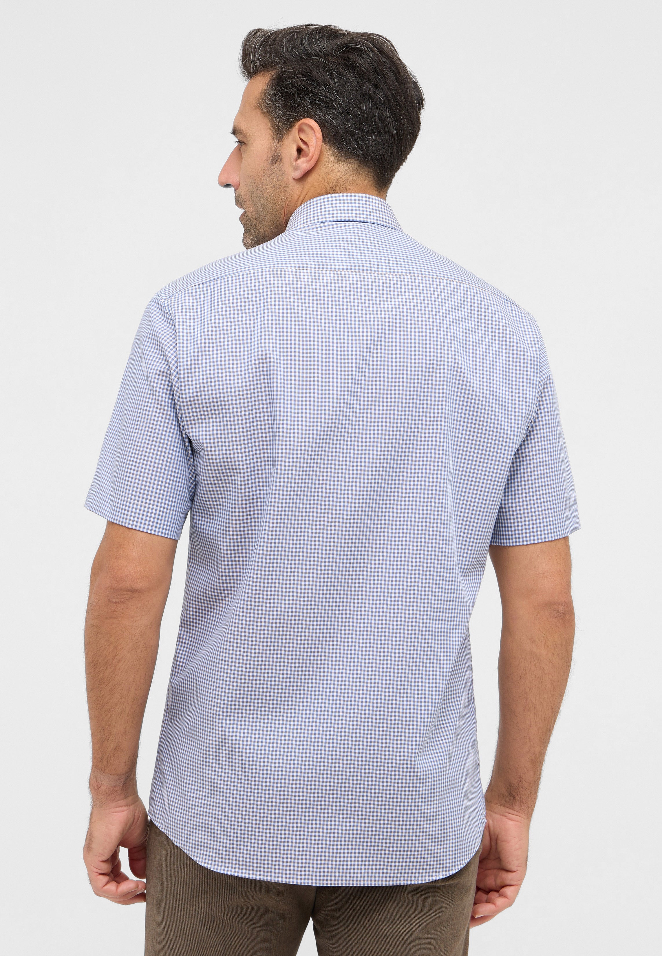 ETERNA MODERN FIT Kurzarm Hemd - Seabreeze Blue Grid - 8913-24-C146 von Eterna