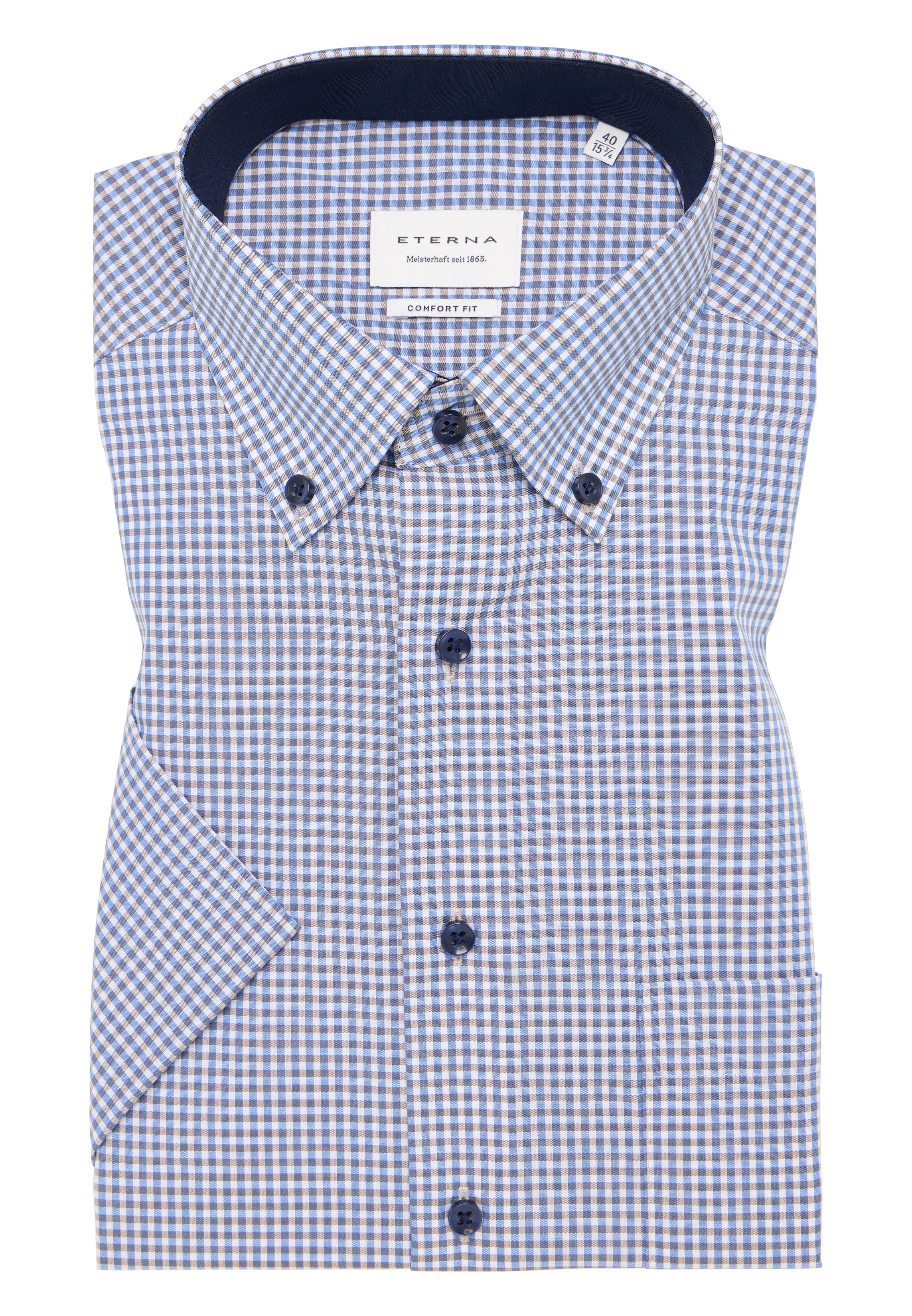 ETERNA COMFORT FIT Kurzarm Hemd - Coastal Moon Check - 8913-24-K146