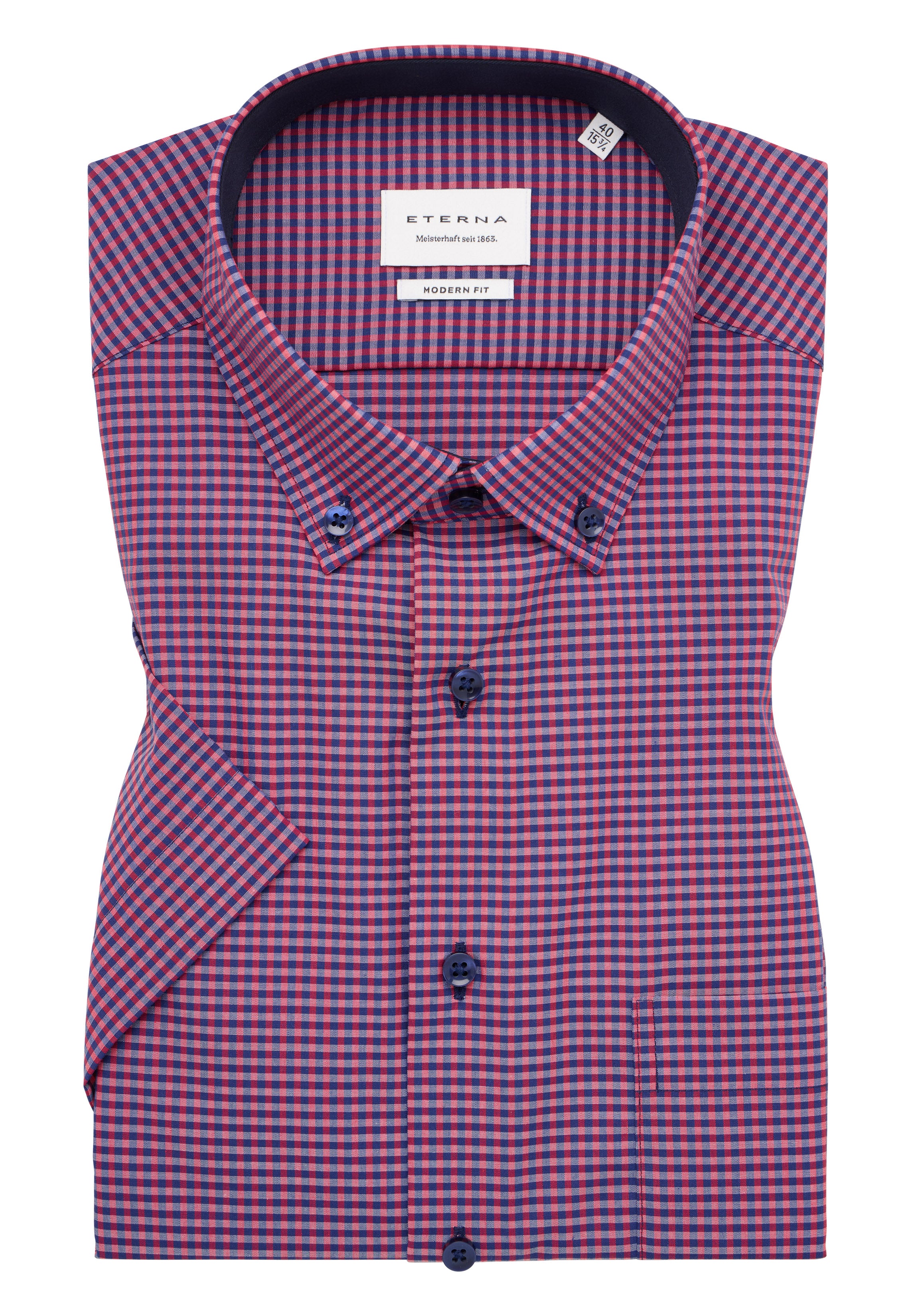 ETERNA MODERN FIT Kurzarm Hemd - Crimson Harbor Check - 8913-58-C146