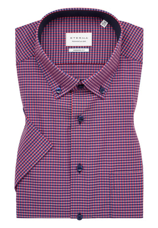 ETERNA MODERN FIT Kurzarm Hemd - Crimson Harbor Check - 8913-58-C146