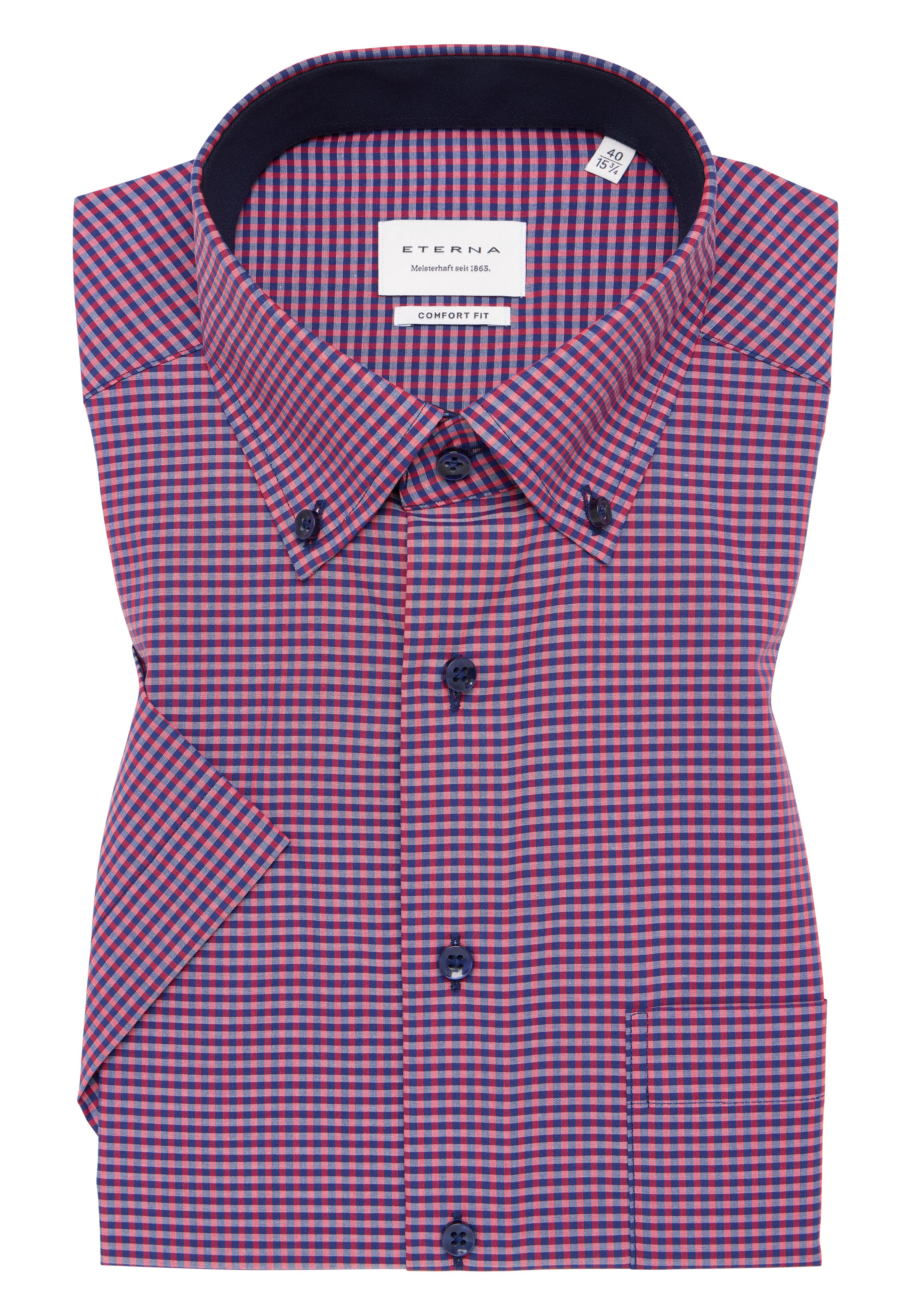 ETERNA COMFORT FIT Kurzarm Hemd - Bordeaux Navy Check - 8913-58-K146