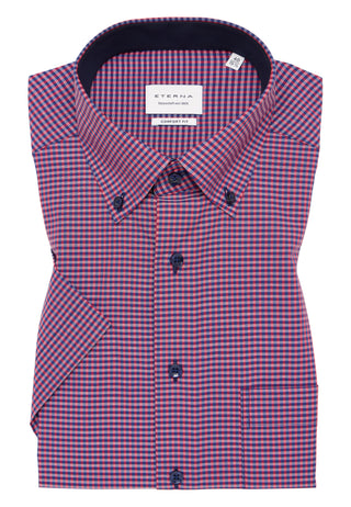ETERNA COMFORT FIT Kurzarm Hemd - Bordeaux Navy Check - 8913-58-K146
