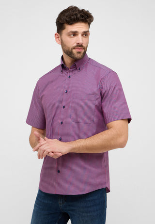 ETERNA COMFORT FIT Kurzarm Hemd - Bordeaux Navy Check - 8913-58-K146