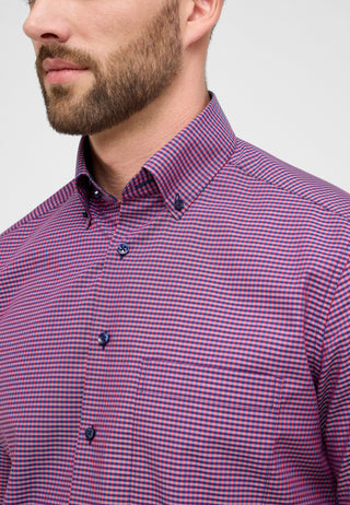ETERNA COMFORT FIT Kurzarm Hemd - Bordeaux Navy Check - 8913-58-K146