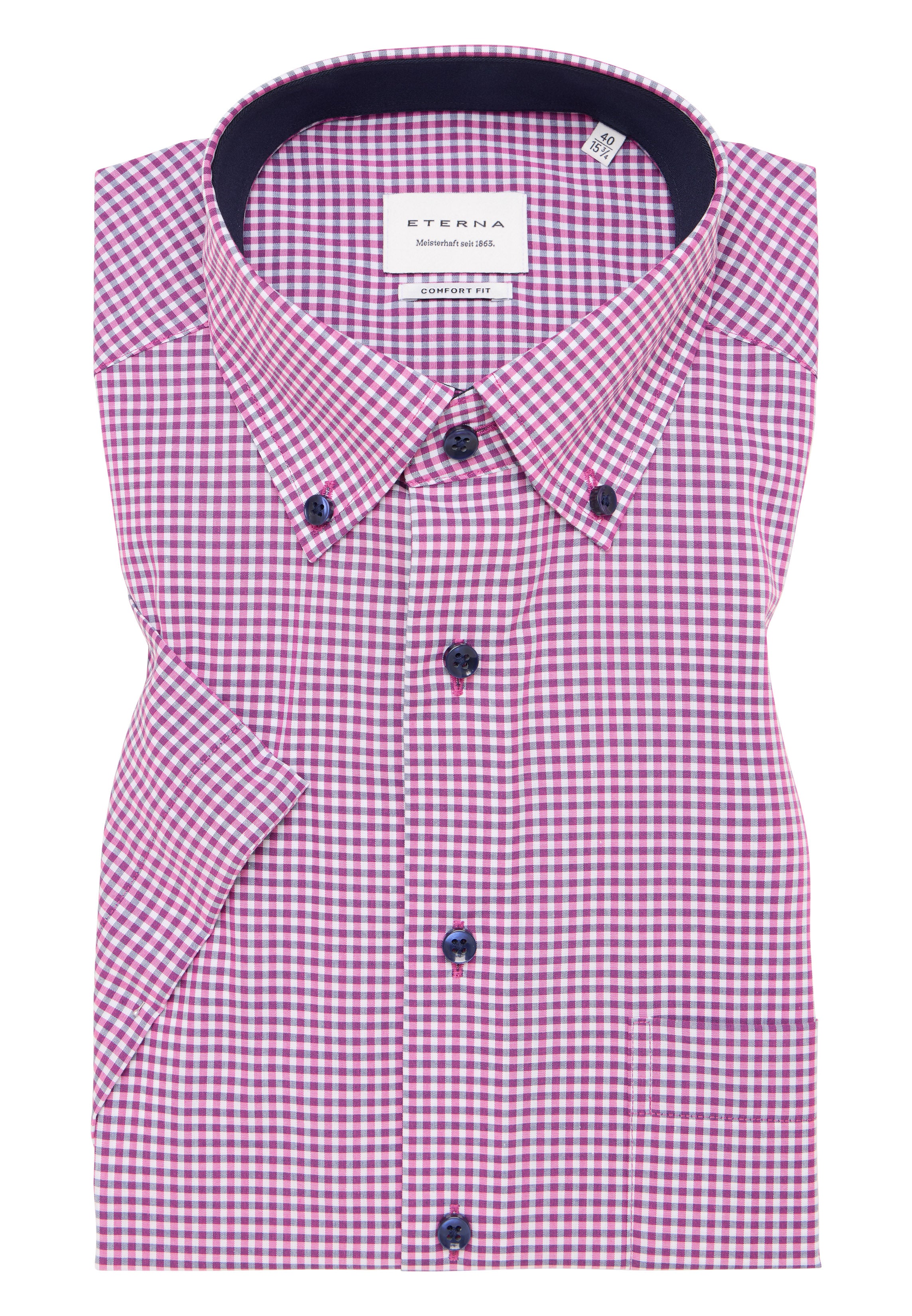 ETERNA COMFORT FIT Kurzarm Hemd - Rose Gingham Violet - 8913-52-K146