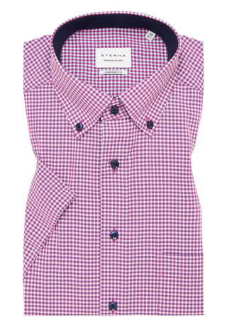 ETERNA COMFORT FIT Kurzarm Hemd - Rose Gingham Violet - 8913-52-K146