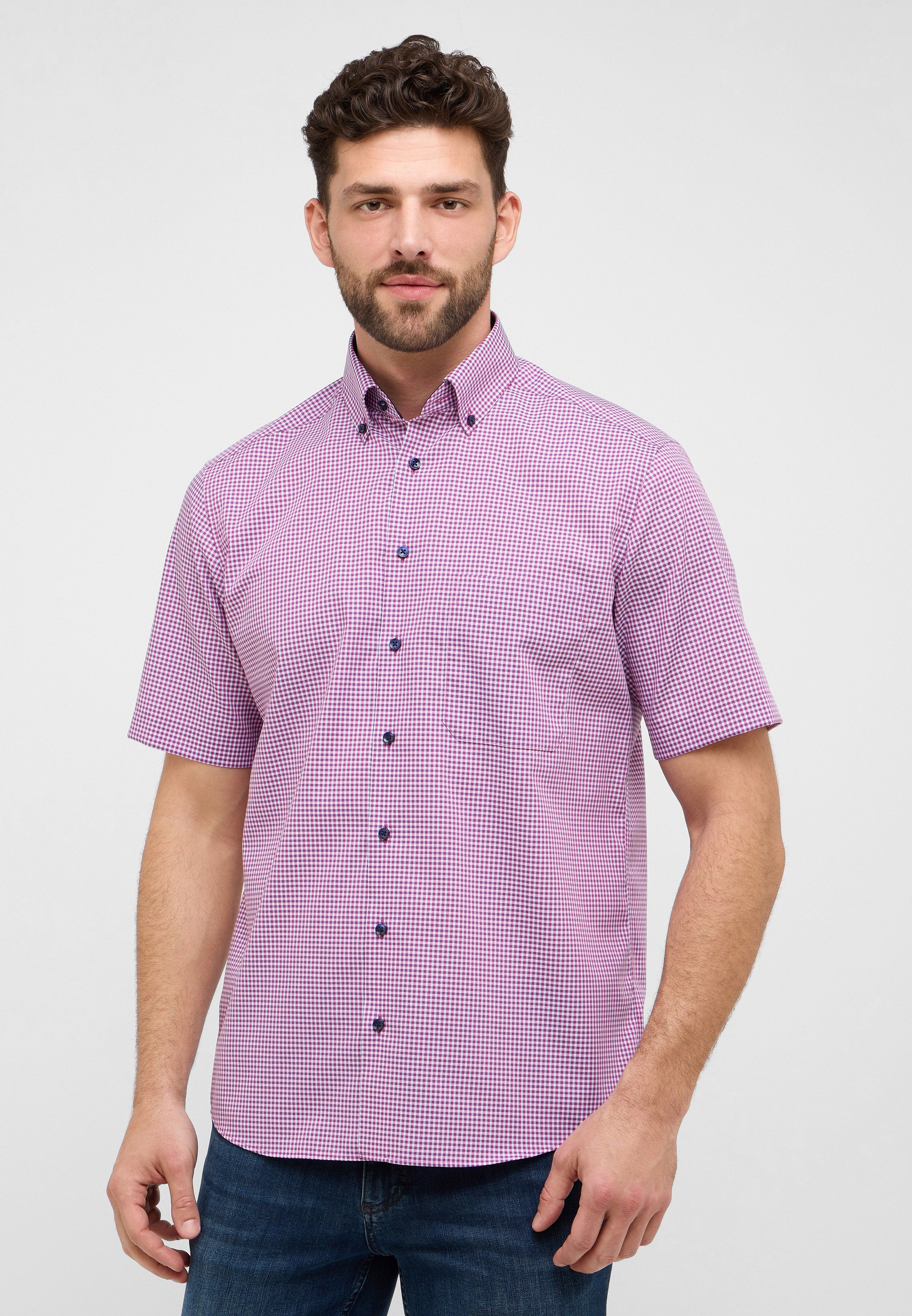 ETERNA COMFORT FIT Kurzarm Hemd - Rose Gingham Violet - 8913-52-K146 von Eterna
