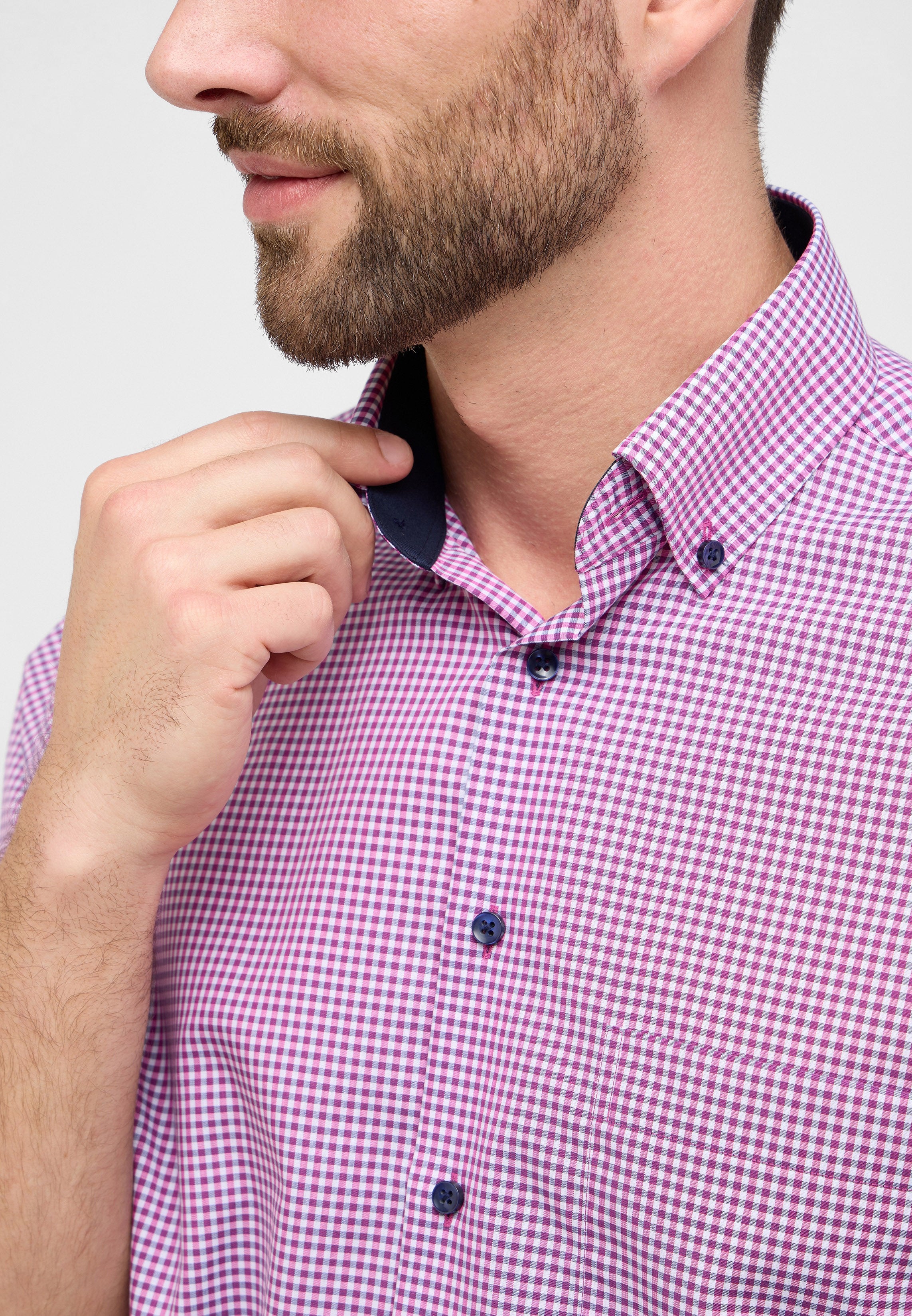 ETERNA COMFORT FIT Kurzarm Hemd - Rose Gingham Violet - 8913-52-K146 von Eterna