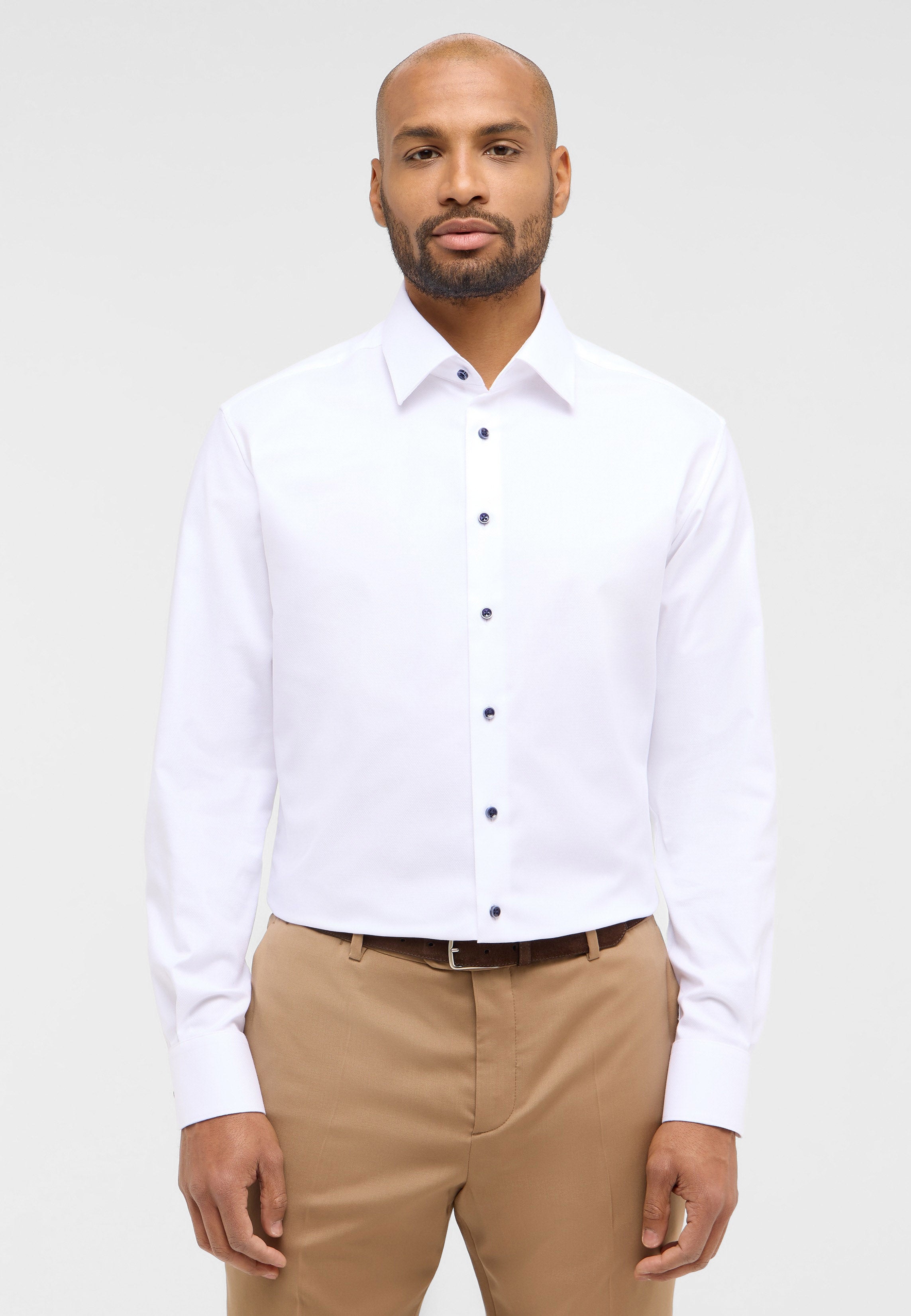 ETERNA MODERN FIT Natural Stretch Langarm Hemd - Bright White Dobby - 2132-00-X171 von Eterna